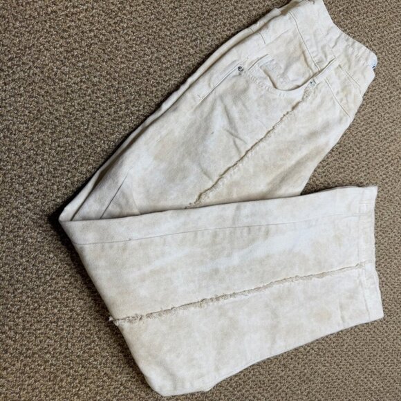 Zara Double Waistband Boho Freyed Tan and Cream wide leg Jeans NWOT Sz 6 - Picture 6 of 15